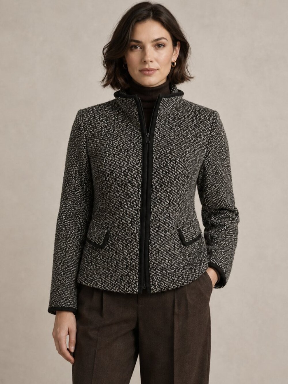 Lafayette 148 Cashmere Wool Tweed Blazer Jacket 8 Black White Camel Hair Coat